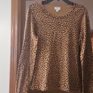 J.Crew Teddie Sweater Womens M Beige Black Long Sleeve Lightweight Soft